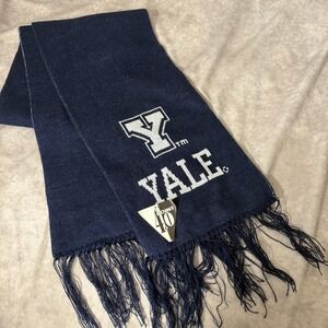 VTG Yale Bulldogs Scarf Mens One Size Blue NCAA Football Knit Fringe